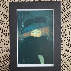 NWT 5x7" Gustav Klimt Print "Lady w/Hat and Feather Boa" w/Black Mat - HOME